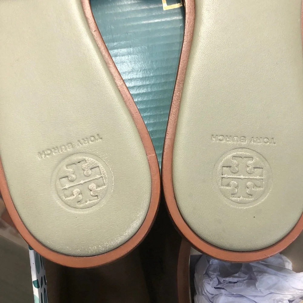 Tory Burch Mint Green Miller Leather Slide Sandals - Picture 2 of 5